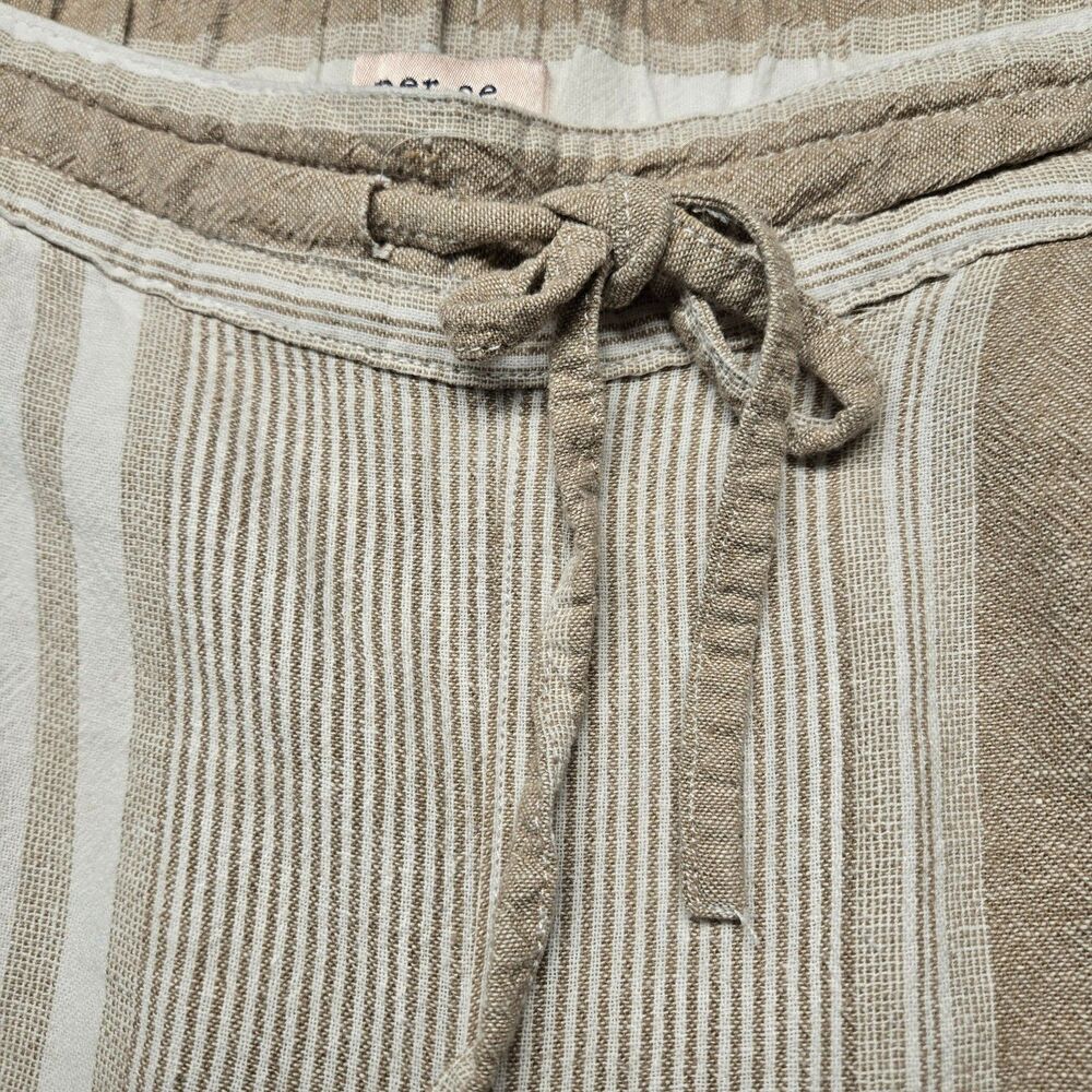 Per Se Women’s L Linen Capri Pants Beige White Striped Relaxed Fit Casual 36x24 - Picture 3 of 13